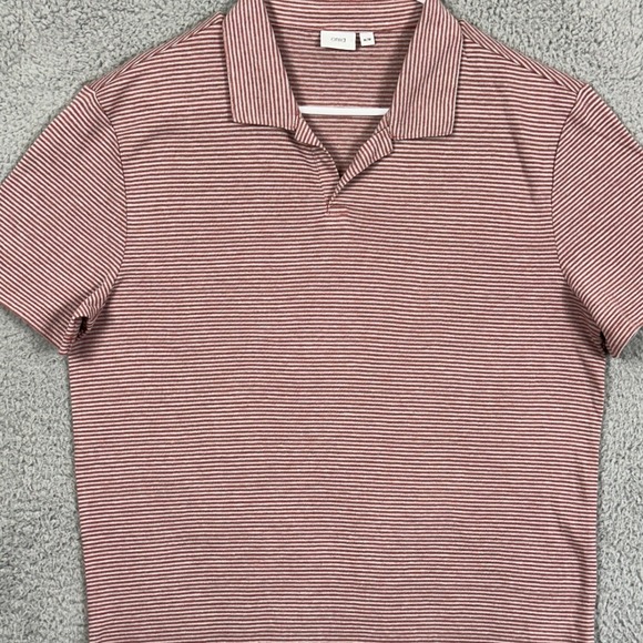 Onia Linen Blend Shirt Golf Polo Mens Medium Red Gray Stripes Short Sleeve Rugby